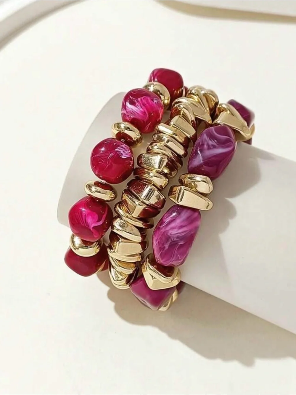 3pcs vintage boho Gold-Tone Bracelet-thick multi layer brown acrylic beaded